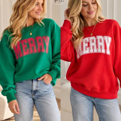 Merry Graphic Sweatshirt | Red or Green Women's Pullover Tops | Christmas Holiday Festive Winter Fashion | Crewneck | Long Sleeve