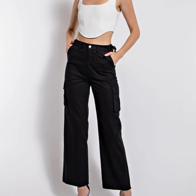 Willow Cotton Black Cargo Pants | Black Pant | Fall Fashion | Trendy Cardo Style | Wide Leg | Fall Pants