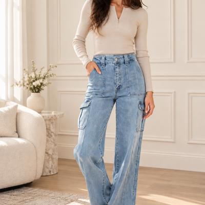 Kadence High Rise Wide Leg Skater Jeans | Women's Cotton Comfy Trendy Jeans | Medium Wash | Cargo Style | Summer Pants