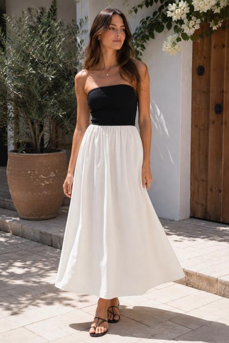 Ella Knit Strapless Top Woven Maxi Dress | Summer New Arrival | Women's Lightweight Cotton Dress | Spring + Summer Fashion