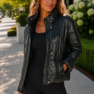 Tatum Puffer Crop Jacket | Black Trendy Puffer Winter Jacket | Metallic | Cropped | Stylish Winter Fashion | Fall Jacket
