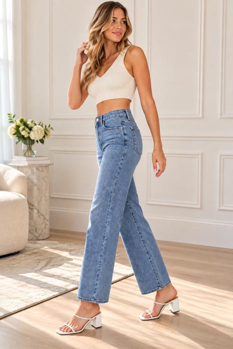 Carmella High Rise Clean Dad Jean | Non-Distressed Denim | Medium Wash | Wide-Leg | Trendy Fall Jean
