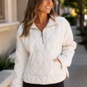  Mia Quilted Half-Zip High Neck Pullover | Women's Fall Jacket | Neutral Beige | Relaxed Fit | Comfy Style
