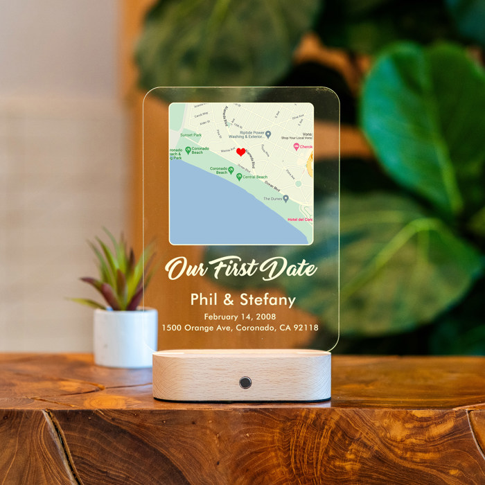 First Date map, Where We Met Map, Map Our First Date, Personalized Acrylic Plaque, Anniversary Gift, Girlfriend Gift, LED Night Lamp Couple Keepsake Gift