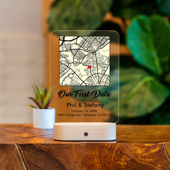 First Date map, Where We Met Map, Map Our First Date, Personalized Acrylic Plaque, Anniversary Gift, Girlfriend Gift, LED Night Lamp Couple Keepsake Gift