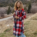 Small Red/Gray Long Plaid Shackets