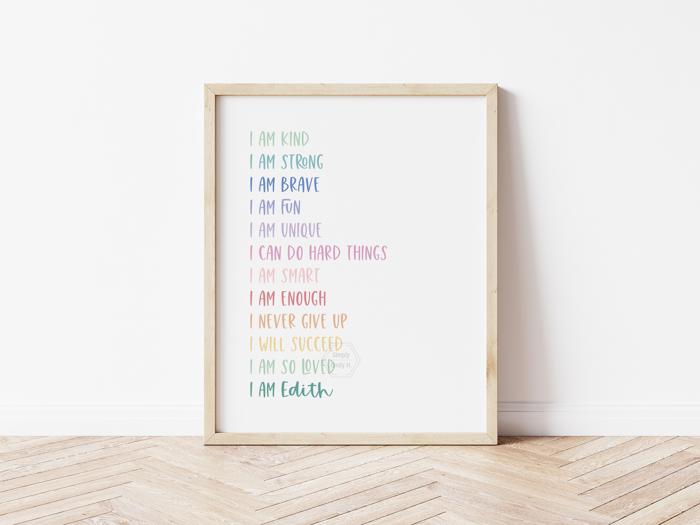 Personalized Positive Affirmations Art Print | Multiple Colors and Sizes