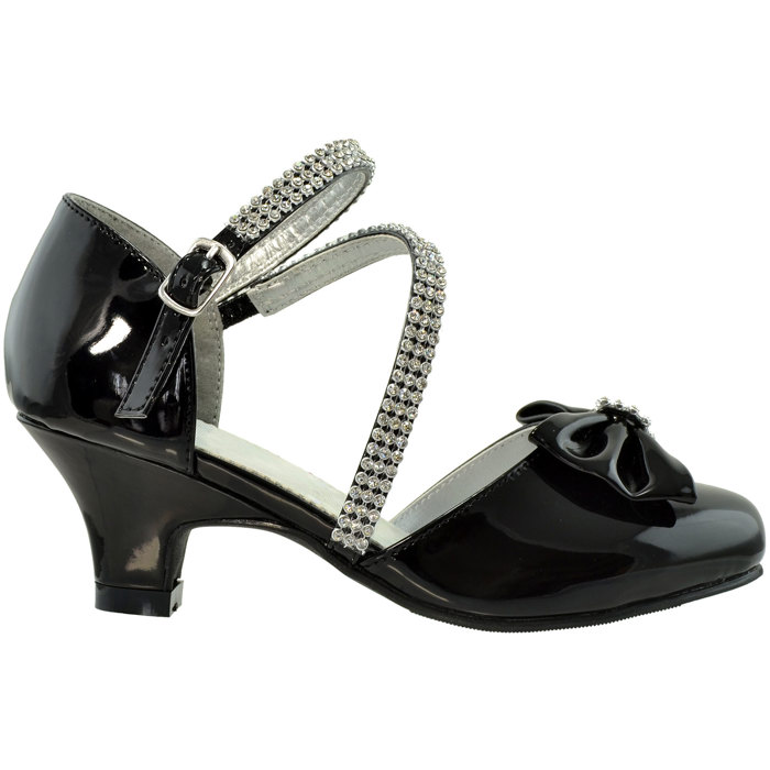 	Kids Dress Shoes Rhinestone Bow Accent Kitten Heel Glitter Sandals 