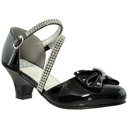 Black 13 Little Kid 	Kids Dress Shoes Rhinestone Bow Accent Kitten Heel Glitter Sandals 