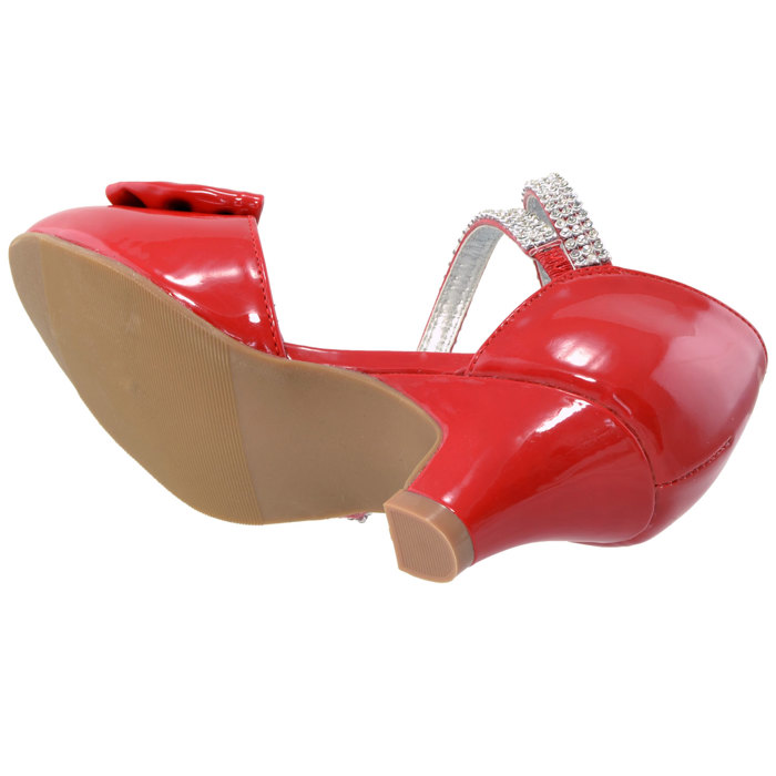 	Kids Dress Shoes Rhinestone Bow Accent Kitten Heel Glitter Sandals 