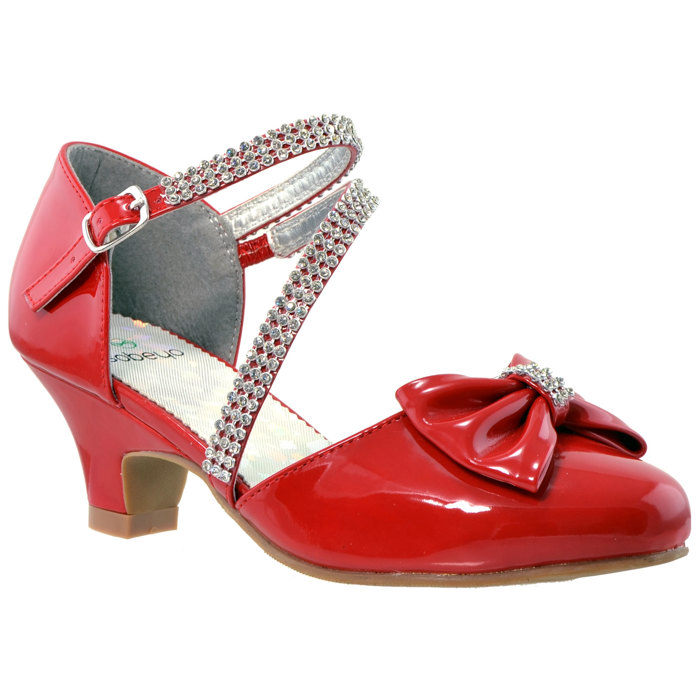 	Kids Dress Shoes Rhinestone Bow Accent Kitten Heel Glitter Sandals 