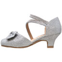 Silver 2 Little Kid 	Kids Dress Shoes Rhinestone Bow Accent Kitten Heel Glitter Sandals 