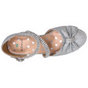 Silver 2 Little Kid 	Kids Dress Shoes Rhinestone Bow Accent Kitten Heel Glitter Sandals 