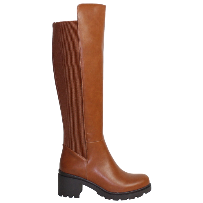 SOBEYO Knee High Boots Chunky Heels Elastics Side Zipper Closure