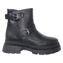 Black Faux Leather Size 5.5 Women's Chunky Platform Double Buckle Booties
