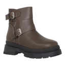 Brown Faux Leather Size 6.5 Women's Chunky Platform Double Buckle Booties