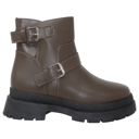 Brown Faux Leather Size 6 Women's Chunky Platform Double Buckle Booties