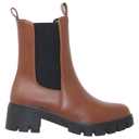 Brown Faux Leather Size 5.5 Women's Chunky Platform Chelsea Boots Elastic Side Panel