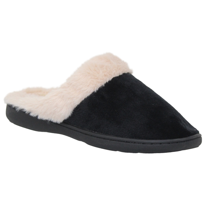 Fuzzy Clog Slippers Closed Toe Flats Two-Tone Fur-Collar