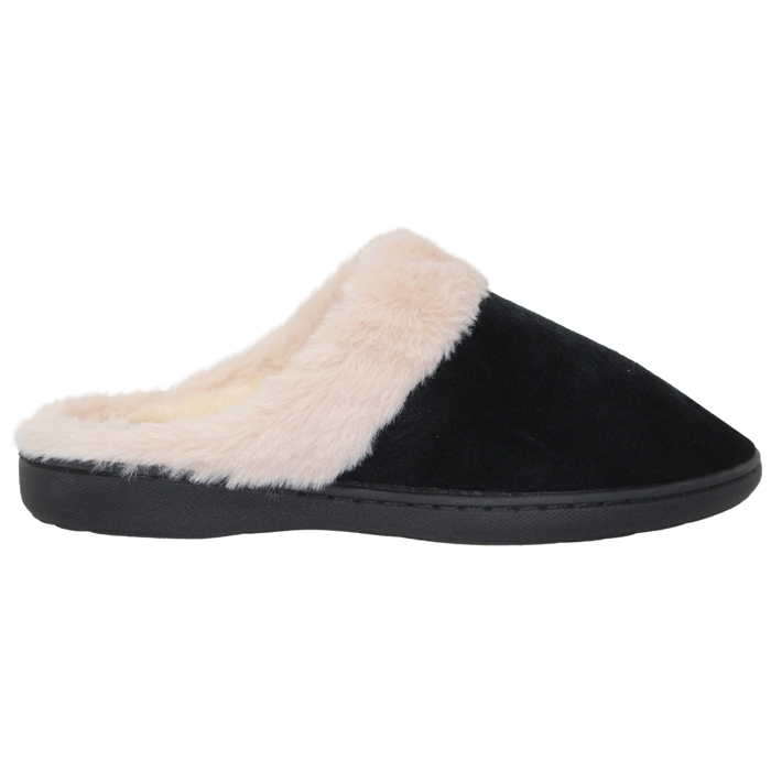 Fuzzy Clog Slippers Closed Toe Flats Two-Tone Fur-Collar