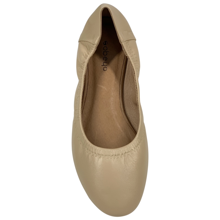 SOBEYO Genuine Leather  Ballet Flats Round Toe Elastic