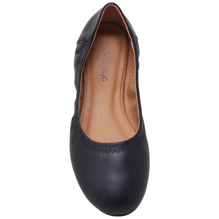 SOBEYO Genuine Leather  Ballet Flats Round Toe Elastic