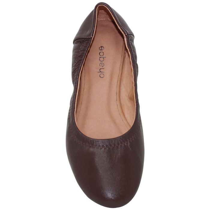 SOBEYO Genuine Leather  Ballet Flats Round Toe Elastic
