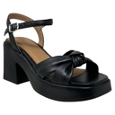 Black Leather Size 9 SOBEYO Genuine Leather Criss-Cross Sandals Bell-Shape Chunky Heels