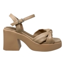 Tan Leather Size 11 SOBEYO Genuine Leather Criss-Cross Sandals Bell-Shape Chunky Heels