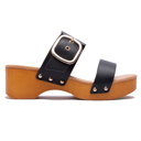 Black Size 10 Slide Double Buckle Adjustable Straps Platform Sandals
