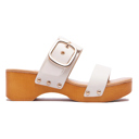 White Size 5 Slide Double Buckle Adjustable Straps Platform Sandals