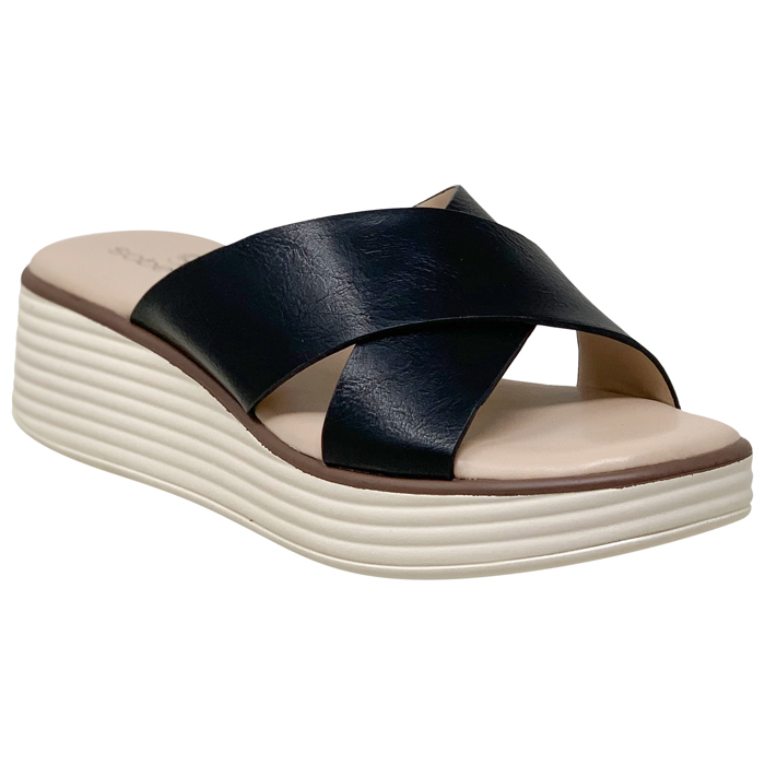 SOBEYO Women's Criss Cross Platform Sandals Striped Sole Accent