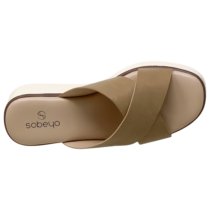 SOBEYO Women's Criss Cross Platform Sandals Striped Sole Accent