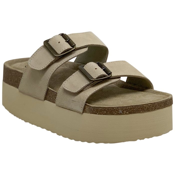 SOBEYO Women's Cow Suede Cork Footbed Platform Sandals