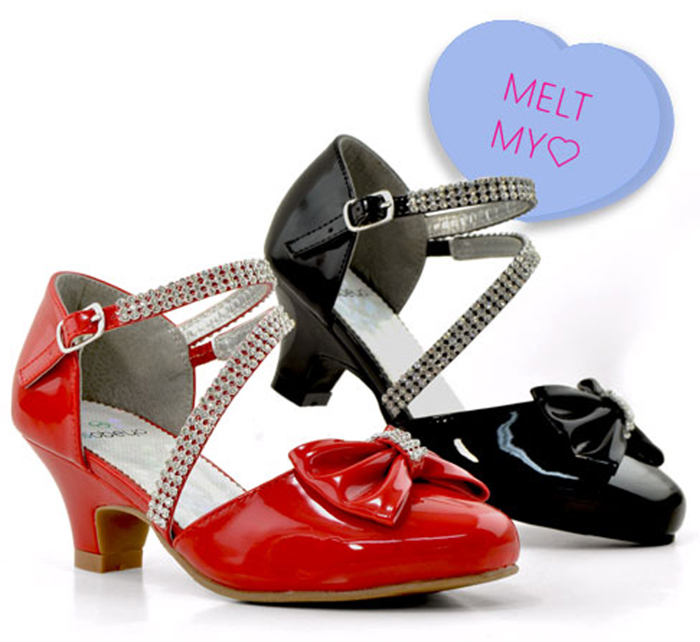 	Kids Dress Shoes Rhinestone Bow Accent Kitten Heel Glitter Sandals 