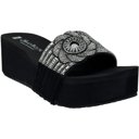 Black Size 7 Women's Slide Sandals Floral Beaded Rhinestone Strap Lightweight