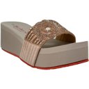 Gold Size 6.5 Women's Slide Sandals Floral Beaded Rhinestone Strap Lightweight