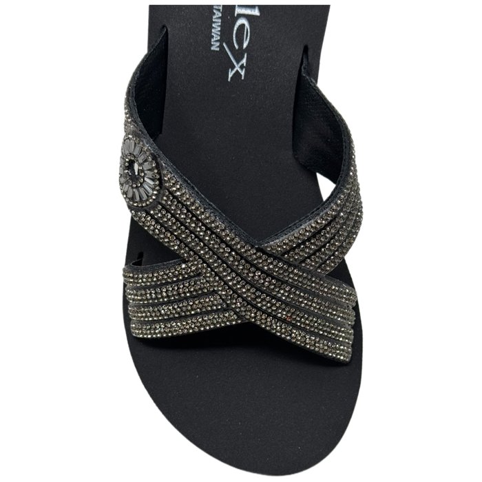 Women's Rhinestone Crisscross Strap Slide Wedge Sandals
