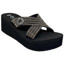 Black Size 7.5 Women's Rhinestone Crisscross Strap Slide Wedge Sandals