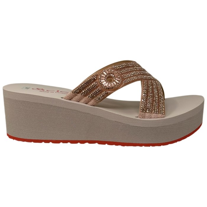 Women's Rhinestone Crisscross Strap Slide Wedge Sandals