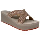 Gold Size 7 Women's Rhinestone Crisscross Strap Slide Wedge Sandals