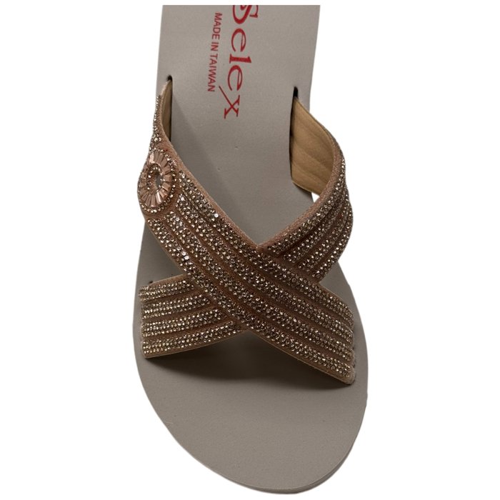 Women's Rhinestone Crisscross Strap Slide Wedge Sandals