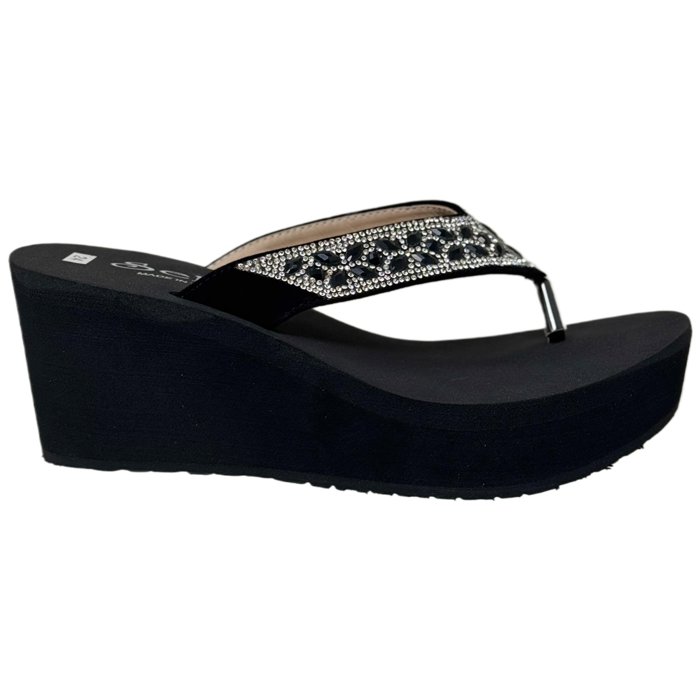 Women's Rhinestone Wedge Flip Flops Sparkling Beaded Strap