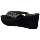 Black Size 5 Women's Rhinestone Wedge Flip Flops Sparkling Beaded Strap