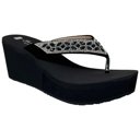 Black Size 6 Women's Rhinestone Wedge Flip Flops Sparkling Beaded Strap