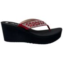 Red Size 5.5 Women's Rhinestone Wedge Flip Flops Sparkling Beaded Strap