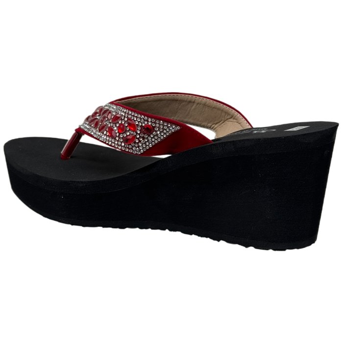 Women's Rhinestone Wedge Flip Flops Sparkling Beaded Strap