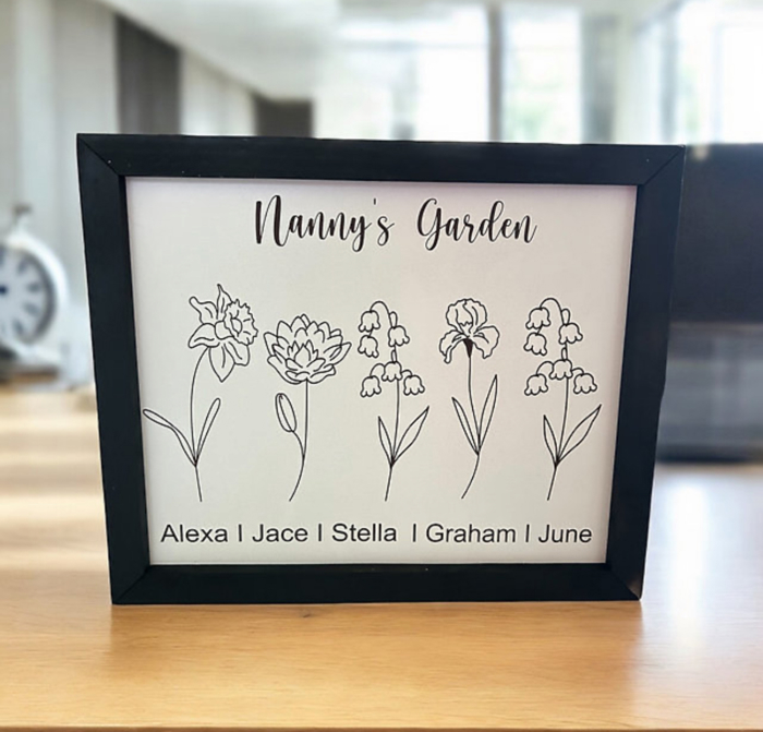 Birth flower Art. Framed Art. Mother's Day Gift. Personalized Mother's Gift.