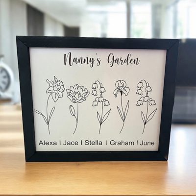 Birth flower Art. Framed Art. Mother's Day Gift. Personalized Mother's Gift.