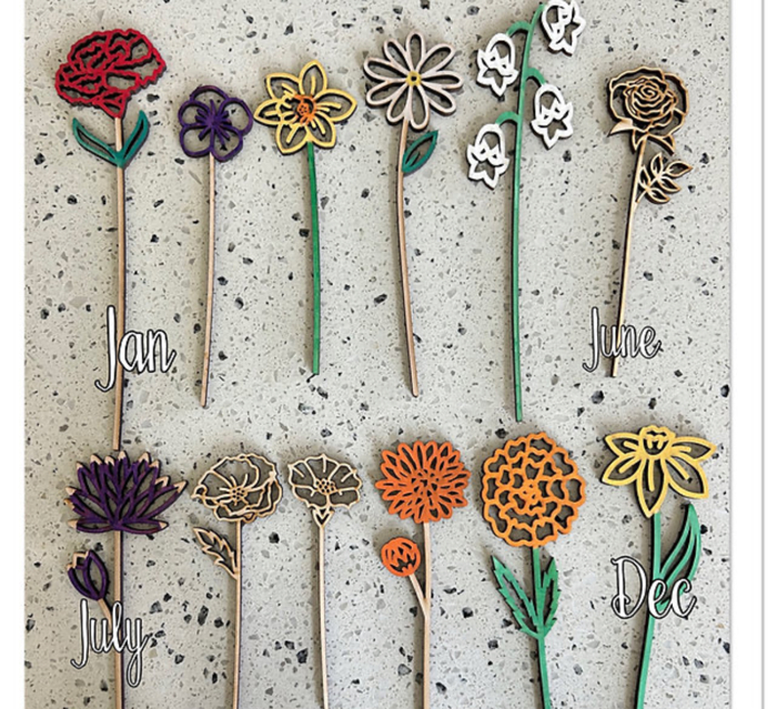 Personalized Birth Flower Jar | Wooden Flowers by Month with Custom Tag 